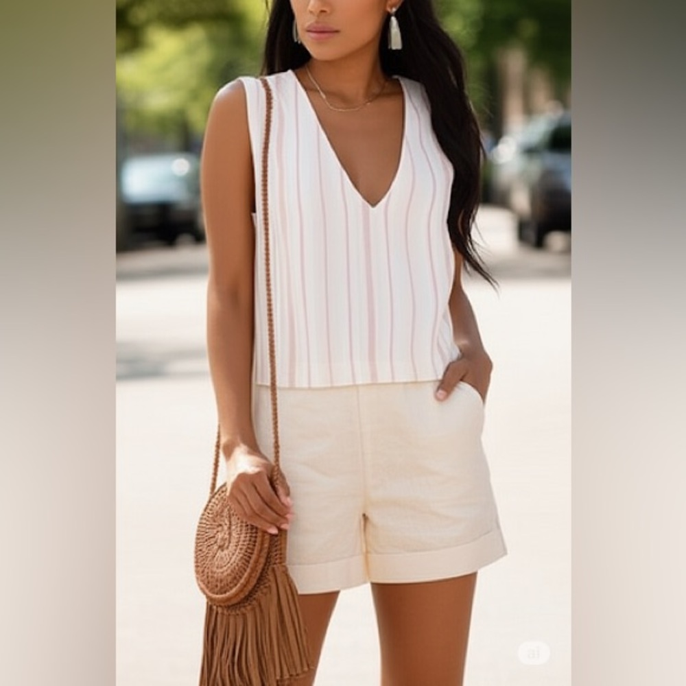 Treasure & Bond Striped Sleeveless Reversible Vest Top in Cream Size Small